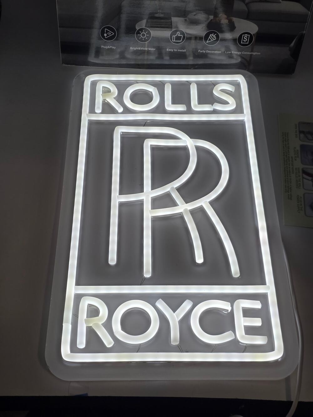 RR Luxury Car Inspired LED Wall Light Sign White Plug-In Decor Open Box